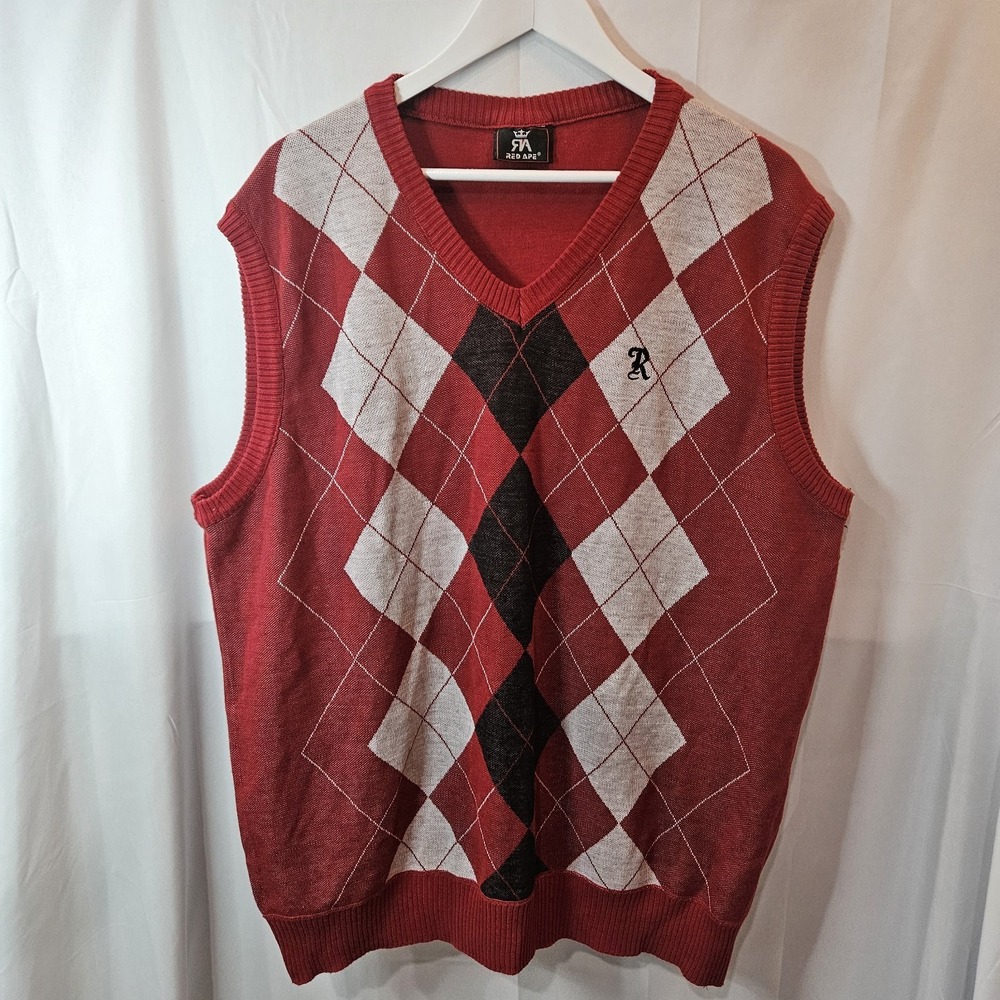 NWT Red Ape Men's V-NECK Sleeveless Sweater Vest US Size 3XL Preppy Argyle Golf